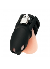 Черная клетка для пениса Silicone Small 2 in Cock Cage With Ball Divider - BlueLine - купить с доставкой в Ярославле