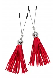 Зажимы на соски «Вилки» с красными кисточками из замши - Pecado - купить с доставкой в Ярославле