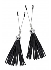 Зажимы на соски «Вилки» с черными кисточками из замши - Pecado - купить с доставкой в Ярославле