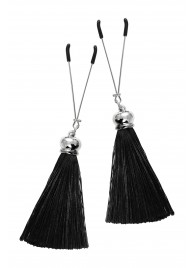 Зажимы на соски «Вилки» с черными кисточками из шелка - Pecado - купить с доставкой в Ярославле