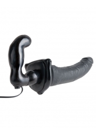 Черный страпон с вагинальной пробкой Deluxe Vibrating Penetrix Strap-On - 19 см. - Pipedream - купить с доставкой в Ярославле