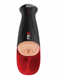 Телесный мастурбатор-вагина в черной колбе с вибрацией Fuck-O-Matic Pro XL - Pipedream - в Ярославле купить с доставкой