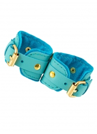 Голубые двуслойные кожаные наручники-браслеты - Pecado - купить с доставкой в Ярославле
