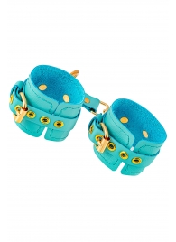 Голубые однослойные кожаные наручники - Pecado - купить с доставкой в Ярославле