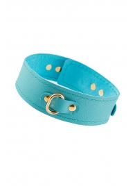 Голубой кожаный однослойный ошейник с прошивкой - Pecado - купить с доставкой в Ярославле