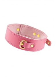 Розовый кожаный однослойный ошейник с прошивкой - Pecado - купить с доставкой в Ярославле