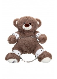 Бондажный набор: бурый мишка с белыми оковами и наручниками - Pecado - купить с доставкой в Ярославле