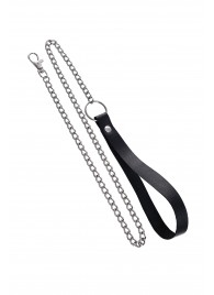 Поводок с ручкой из черной натуральной кожи и карабином для ошейника - Pecado - купить с доставкой в Ярославле