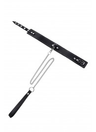 Кожаный двухслойный ошейник с белой строчкой и поводком - Pecado - купить с доставкой в Ярославле