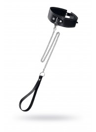 Кожаный двухслойный ошейник с белой строчкой и поводком - Pecado - купить с доставкой в Ярославле