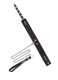 Кожаный двухслойный ошейник с красной строчкой и поводком - Pecado - купить с доставкой в Ярославле