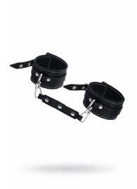 Черные двухслойные кожаные оковы с белой строчкой - Pecado - купить с доставкой в Ярославле