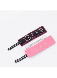 Черно-розовые кожаные наручники с розовой строчкой - Crazy Handmade - купить с доставкой в Ярославле