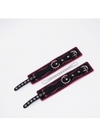 Черно-розовые кожаные оковы с розовой строчкой - Crazy Handmade - купить с доставкой в Ярославле