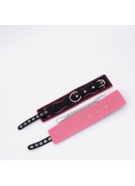 Черно-розовые кожаные оковы с розовой строчкой - Crazy Handmade - купить с доставкой в Ярославле