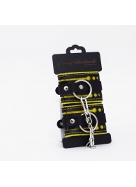 Черно-желтые кожаные наручники с жёлтой строчкой - Crazy Handmade - купить с доставкой в Ярославле