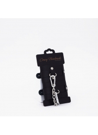 Черные кожаные наручники с хромированной фурнитурой - Crazy Handmade - купить с доставкой в Ярославле