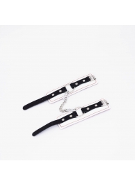 Бело-красные кожаные наручники - Crazy Handmade - купить с доставкой в Ярославле