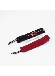 Черные кожаные оковы с красным декором и строчкой - Crazy Handmade - купить с доставкой в Ярославле