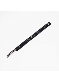 Черный кожаный ошейник с золотистой фурнитурой - Crazy Handmade - купить с доставкой в Ярославле