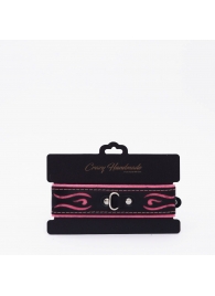 Черно-розовый кожаный ошейник с розовой строчкой - Crazy Handmade - купить с доставкой в Ярославле