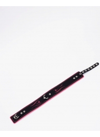 Черно-розовый кожаный ошейник с розовой строчкой - Crazy Handmade - купить с доставкой в Ярославле