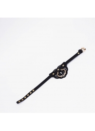 Черный фигурный кожаный ошейник с золотистой фурнитурой - Crazy Handmade - купить с доставкой в Ярославле