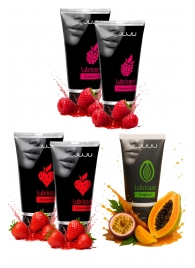 Набор из 5 съедобных лубрикантов JUJU (клубника х 2, малина х 2, тропические фрукты) - JuJu - купить с доставкой в Ярославле