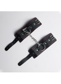 Черные кожаные наручники с красной строчкой - Crazy Handmade - купить с доставкой в Ярославле