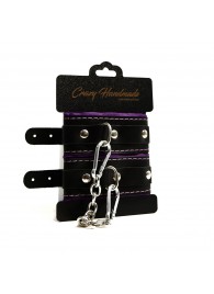 Черно-фиолетовые скругленные наручники с мягкой подкладкой - Crazy Handmade - купить с доставкой в Ярославле