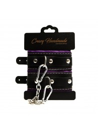 Черно-фиолетовые скругленные наручники с мягкой подкладкой - Crazy Handmade - купить с доставкой в Ярославле