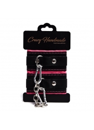 Черно-розовые скругленные наручники с мягкой подкладкой - Crazy Handmade - купить с доставкой в Ярославле