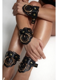 Черные кожаные оковы с резными узорами и клепками - Crazy Handmade - купить с доставкой в Ярославле