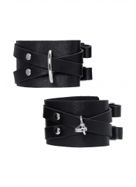 Черные кожаные оковы с двумя перекрёстными ремешками - Pecado - купить с доставкой в Ярославле