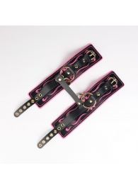 Черные кожаные оковы с розовой строчкой - Crazy Handmade - купить с доставкой в Ярославле