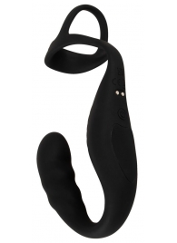 Черное эрекционное кольцо со стимуляцией промежности и анальной пробкой Cock Ring with RC Prostate Plug - Orion - в Ярославле купить с доставкой