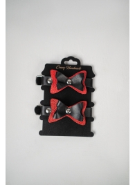 Черно-красные кожаные наручники с бантиками - Crazy Handmade - купить с доставкой в Ярославле