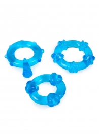 Набор из 3 синих эрекционных колец с различным рельефом - Erowoman-Eroman - в Ярославле купить с доставкой