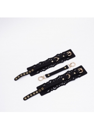 Черный кожаные оковы с узорами и золотистой фурнитурой - Crazy Handmade - купить с доставкой в Ярославле