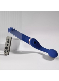 Синий безремневой страпон Multi Orgasm Bendable Strap-On size L с клиторальной стимуляцией - Strap-on-me - купить с доставкой в Ярославле