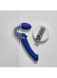 Синий безремневой страпон Multi Orgasm Bendable Strap-On size XL с клиторальной стимуляцией - Strap-on-me - купить с доставкой в Ярославле