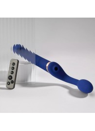 Синий безремневой страпон Multi Orgasm Bendable Strap-On size XL с клиторальной стимуляцией - Strap-on-me - купить с доставкой в Ярославле