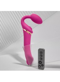 Ярко-розовый безремневой страпон Multi Orgasm Bendable Strap-On size XL с клиторальной стимуляцией - Strap-on-me - купить с доставкой в Ярославле