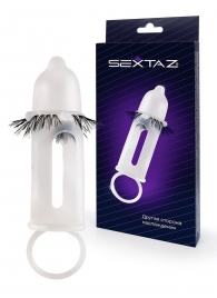 Эластичная насадка на пенис с подхватом мошонки и стимулирующими «ресничками» - Sextaz - в Ярославле купить с доставкой