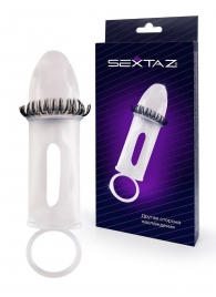 Закрытая насадка на пенис с подхватом мошонки и стимулирующими «ресничками» - Sextaz - в Ярославле купить с доставкой
