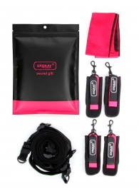 Черно-розовый эротический набор: фиксатор, оковы, наручники, повязка - Erokay - купить с доставкой в Ярославле