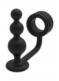 Черное эрекционное кольцо с анальной елочкой Cockring With Beaded Anal Plug - Dream Toys - в Ярославле купить с доставкой