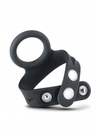 Черное эрекционное кольцо с подхватом мошонки на кнопках VS6 - Blush Novelties - в Ярославле купить с доставкой