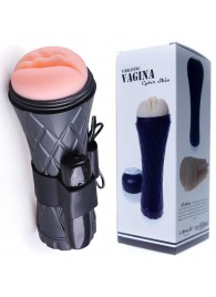 Телесный мастурбатор-вагина в черной колбе с вибрацией - Boys of Toys - в Ярославле купить с доставкой