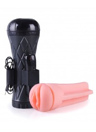 Телесный мастурбатор-вагина в черной колбе с вибрацией - Boys of Toys - в Ярославле купить с доставкой